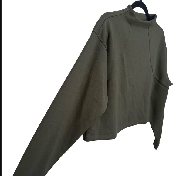 Zella Olive Green Scuba Mock Neck Cropped Sweatshirt Size S - Picture 3 of 6